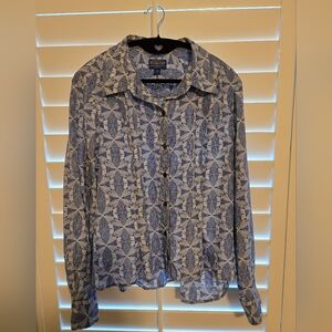 44. Pendleton Silk Button-Up Shirt | Blue & White Geometric Print | Size 16P